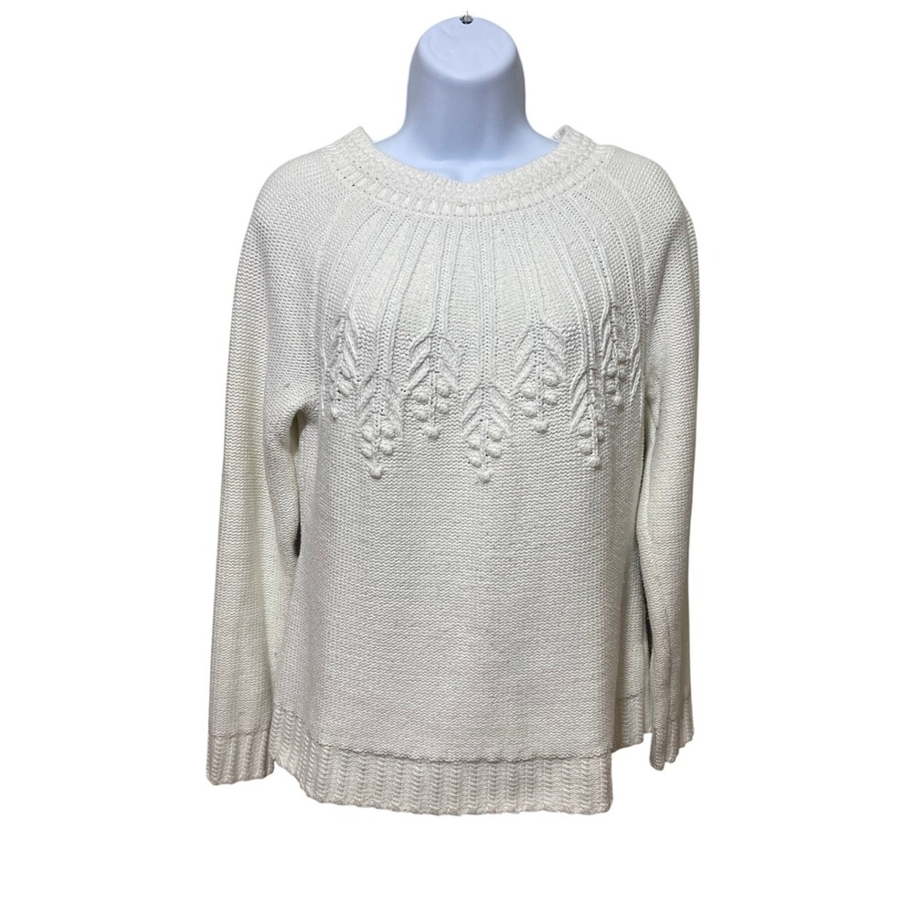 Talbots Womens Cream White Knit Cotton Sweater Scoop Neck‎ Size S